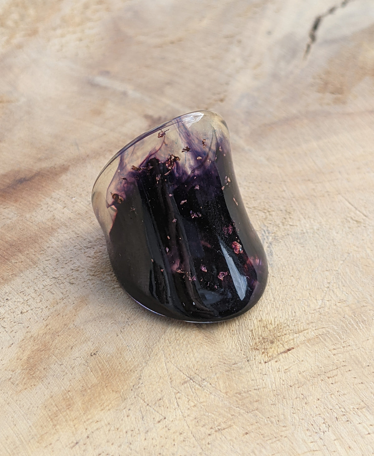Abstract handmade resin ring with purple ink effect by EL-Creations