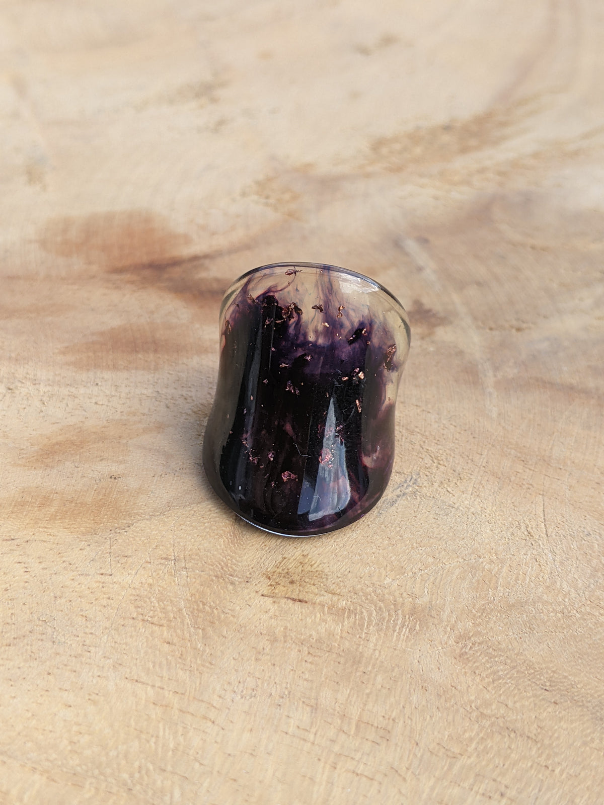 Modern artisan resin jewelry in purple with copper details by EL-Creations