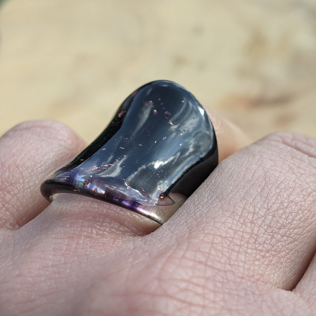 Handmade purple ink resin ring with copper flakes by EL-Creations