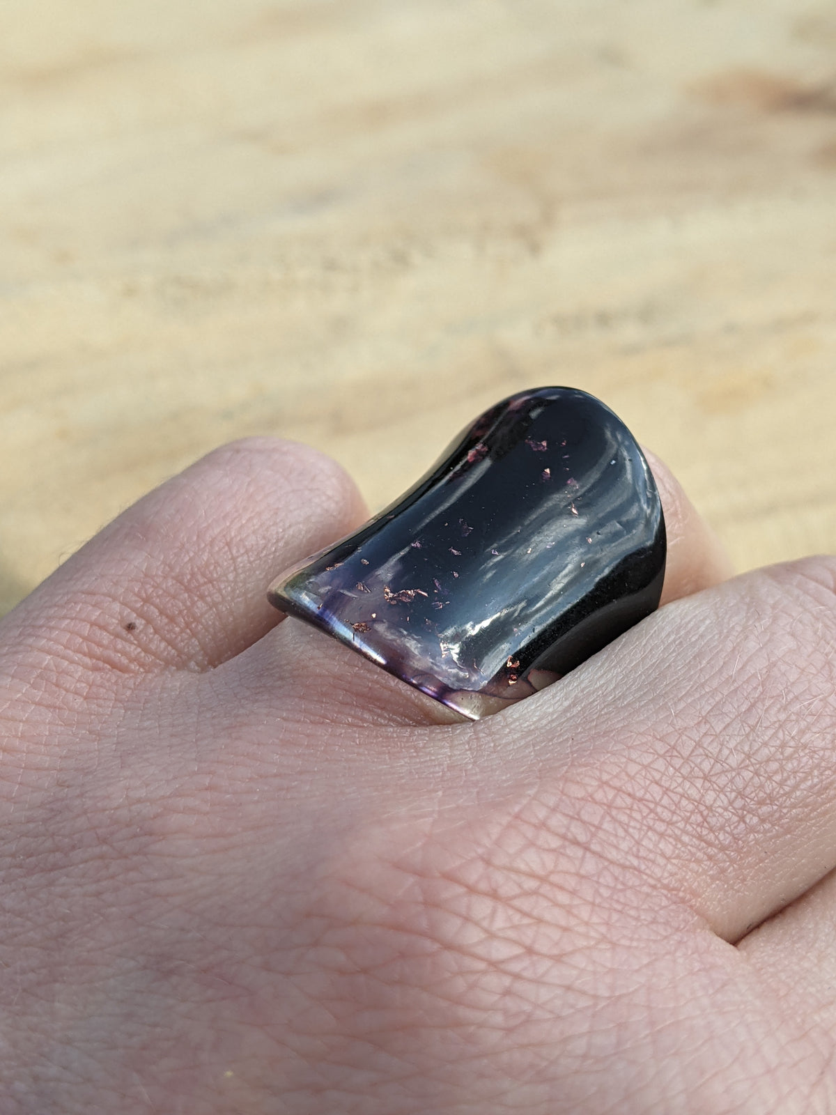Glossy purple resin ring with real copper flakes by EL-Creations