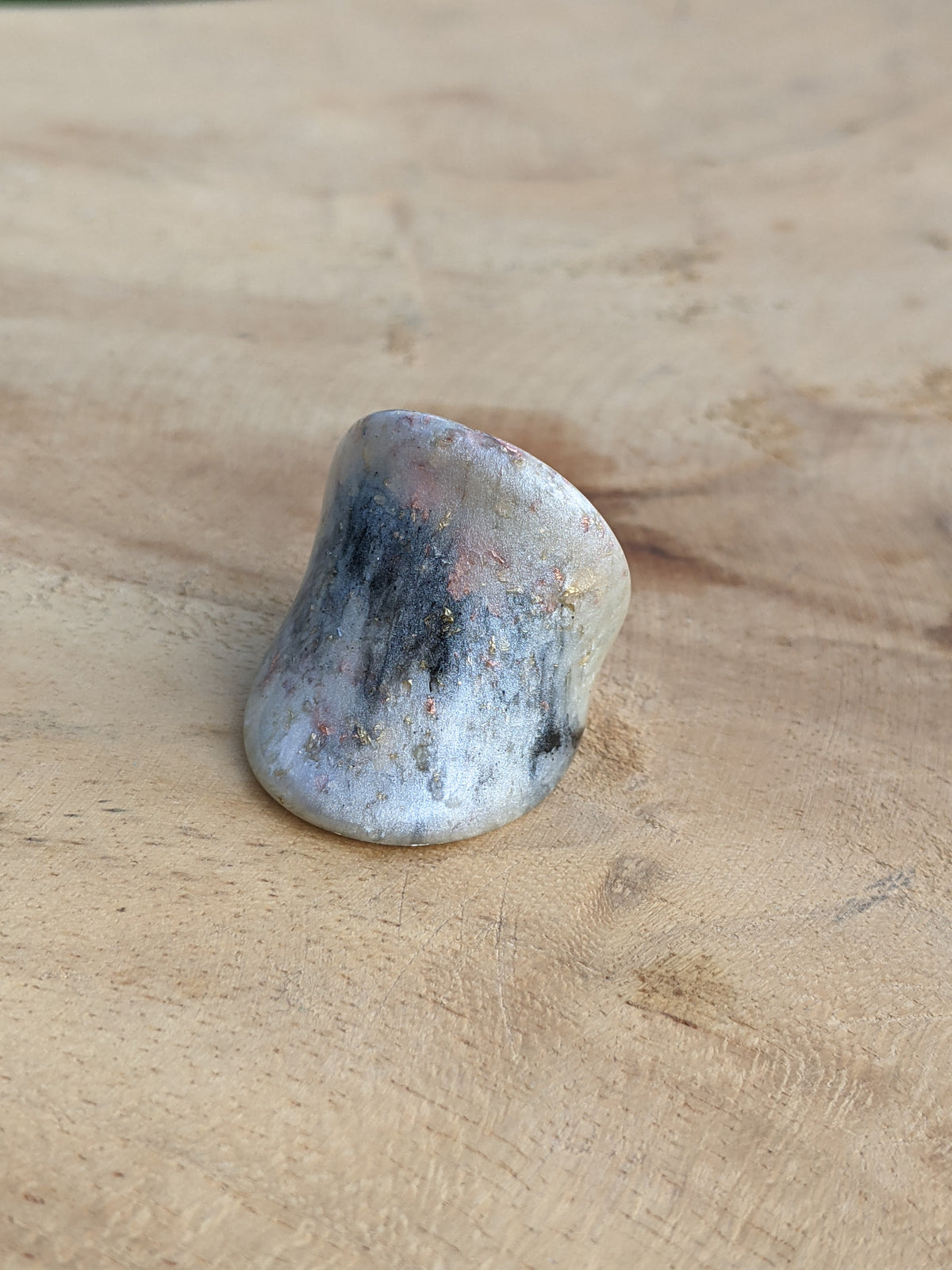 Contemporary marble resin ring with gold and copper accents by EL-Creations