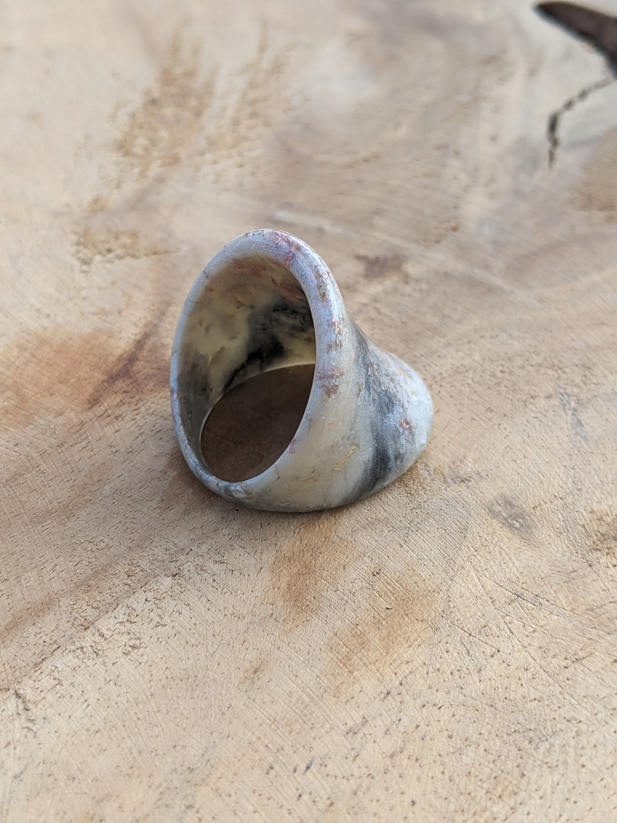 Abstract black and white resin ring with shimmering metal flakes by EL-Creations