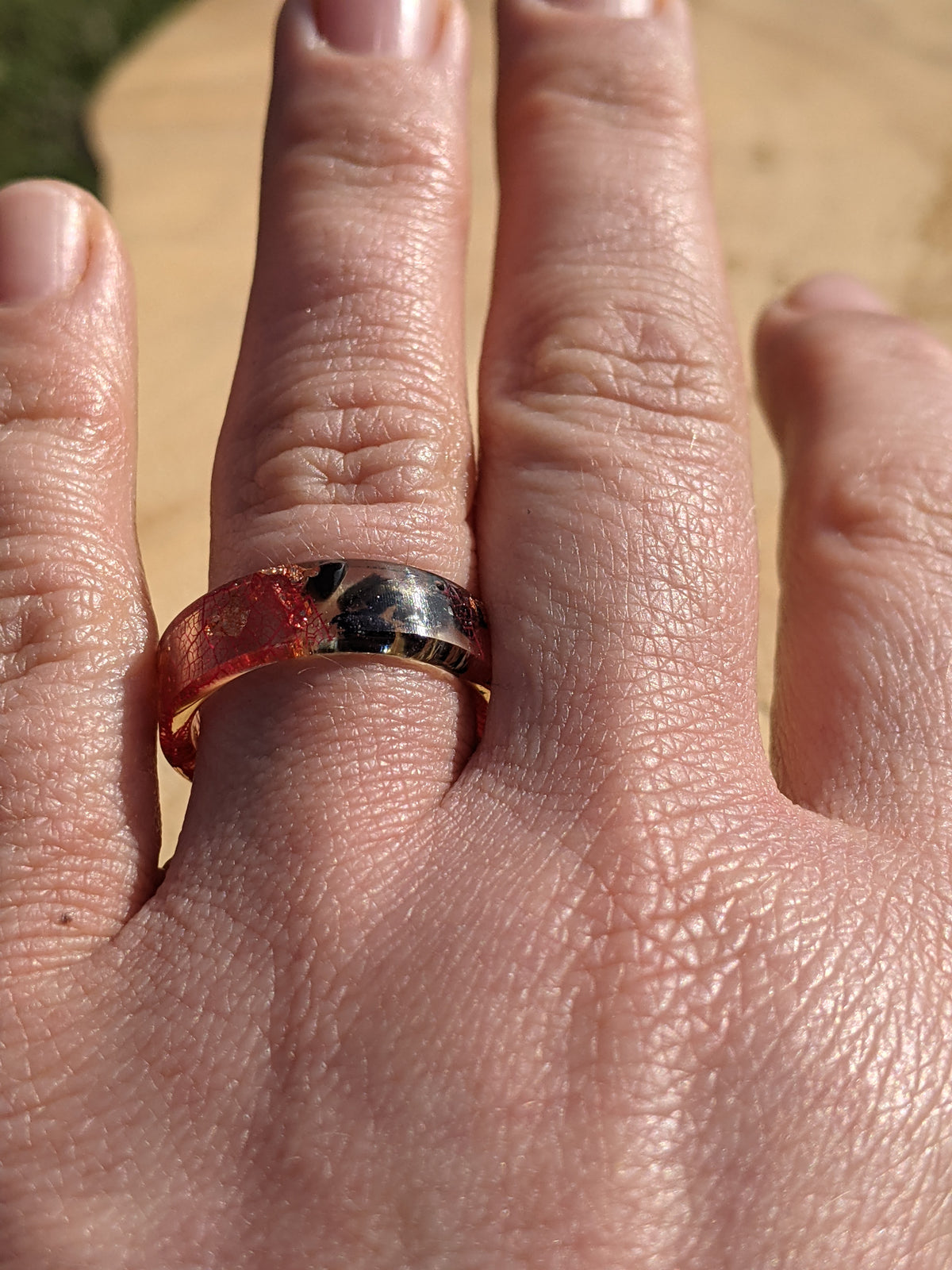 Unique Handmade Blue Goldstone Resin Ring by EL-Creations