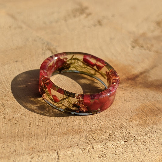Red Coral Forest Moss Copper Flakes Resin Ring by EL-Creations