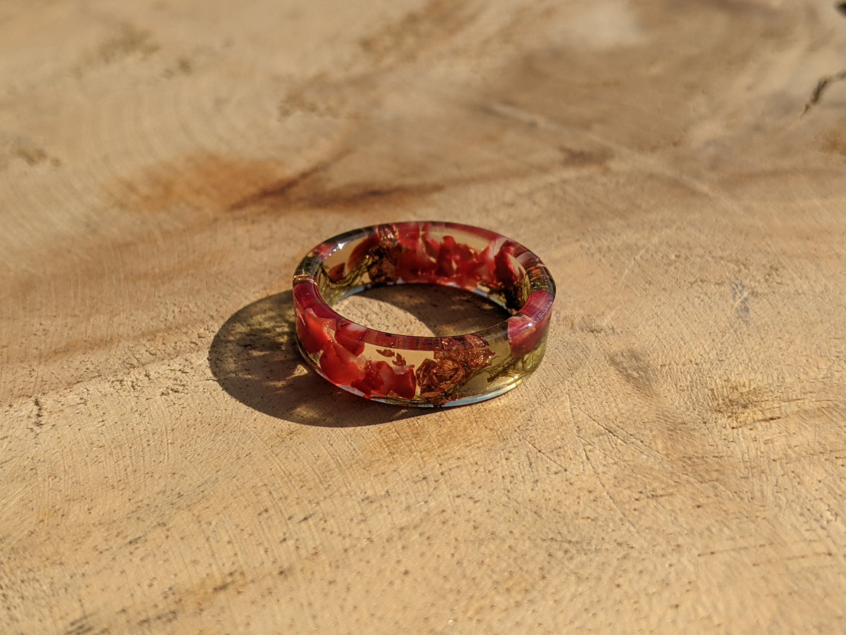 Artisan Red Coral Botanical Resin Ring by EL-Creations