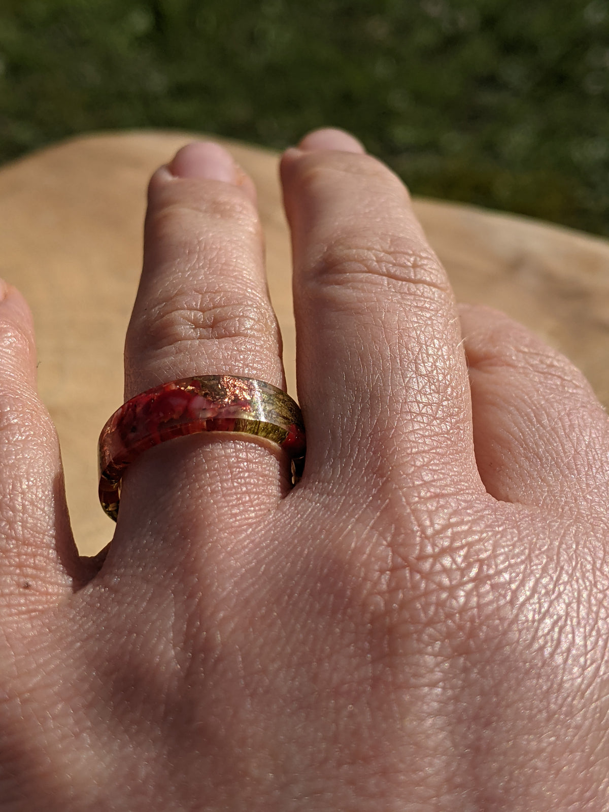 Unique Handmade Red Coral Forest Resin Ring by EL-Creations