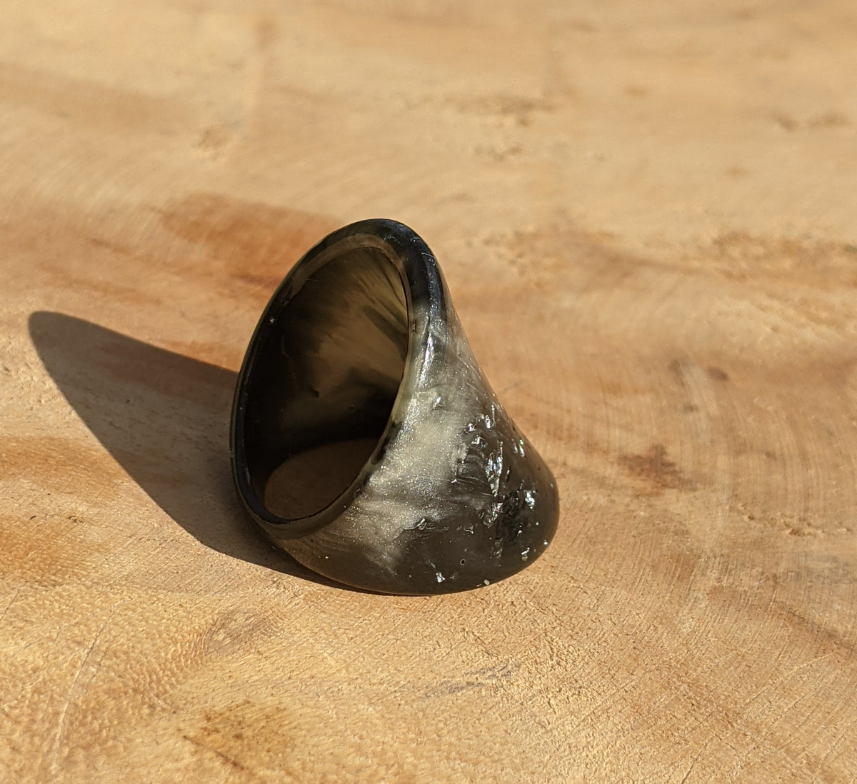 Contemporary Silver Flakes Resin Ring by EL-Creations