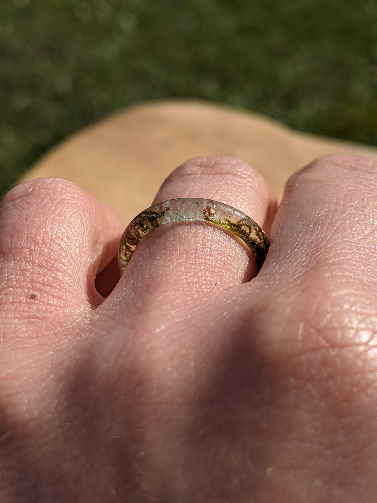 Forest inspired resin ring with blue topaz EL-Creations