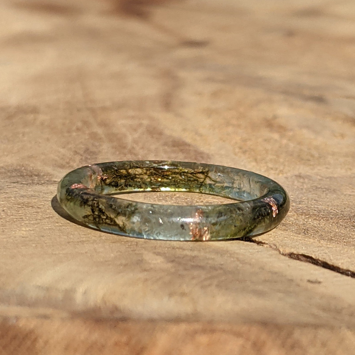 Blue topaz moss resin ring with real preserved moss EL-Creations