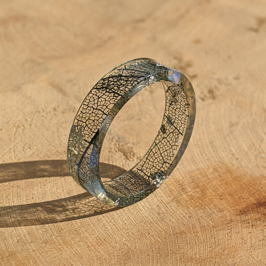 Gray Skeleton Leaf Moonstone Men's Resin Ring by EL-Creations