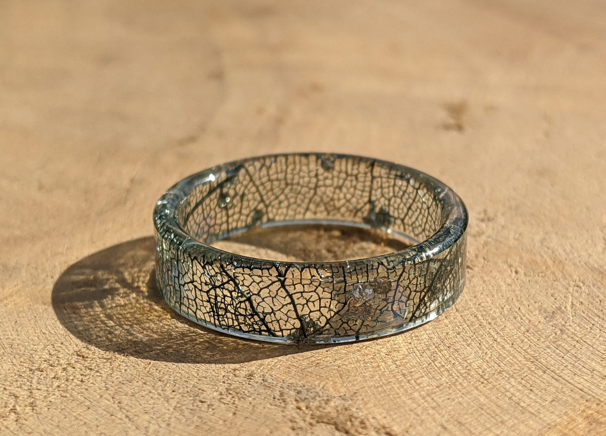 Handmade Gray Botanical Resin Ring by EL-Creations