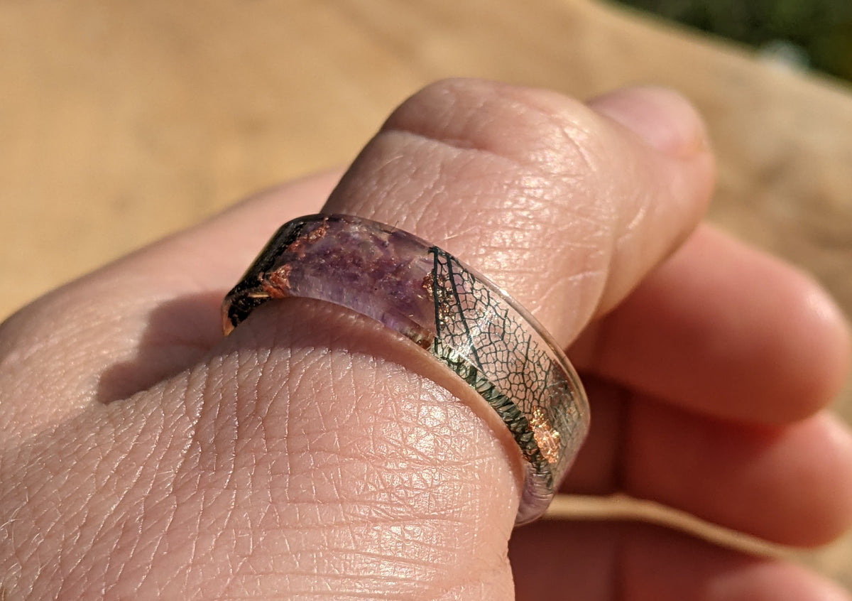 Artisan Amethyst and Copper Flakes Resin Ring by EL-Creations