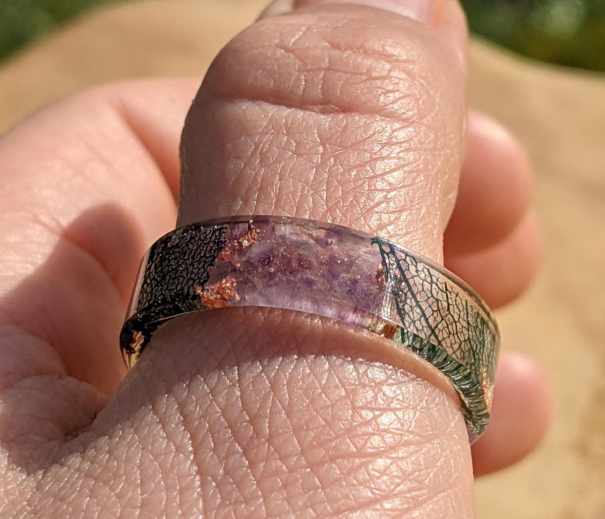 Botanical Epoxy Resin Ring with Copper Flakes by EL-Creations