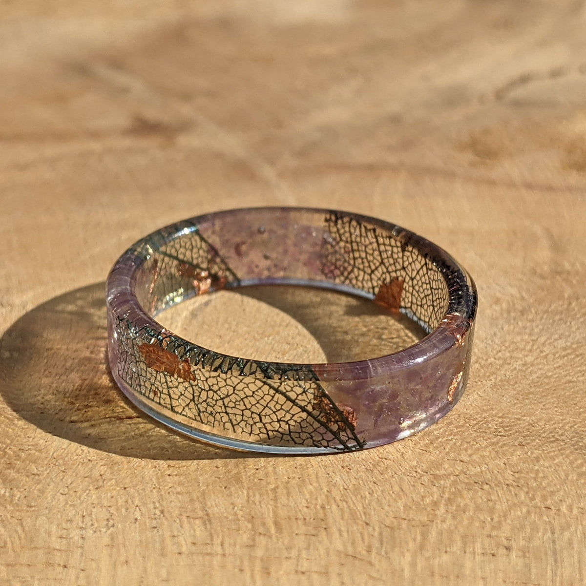Amethyst Black Skeleton Leaf Resin Ring by EL-Creations