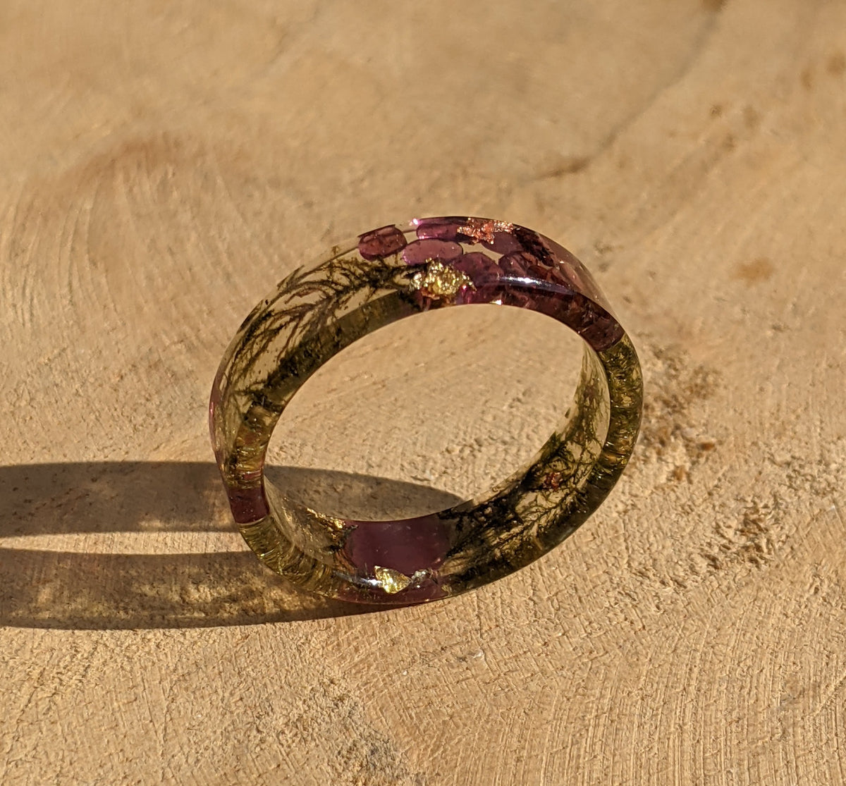 Natural Garnet and Moss Epoxy Resin Ring by EL-Creations