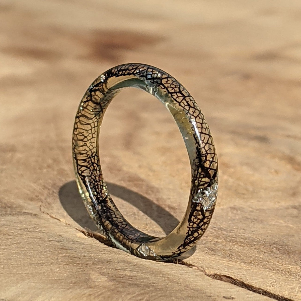 Black resin ring with real skeleton leaf – EL-Creations