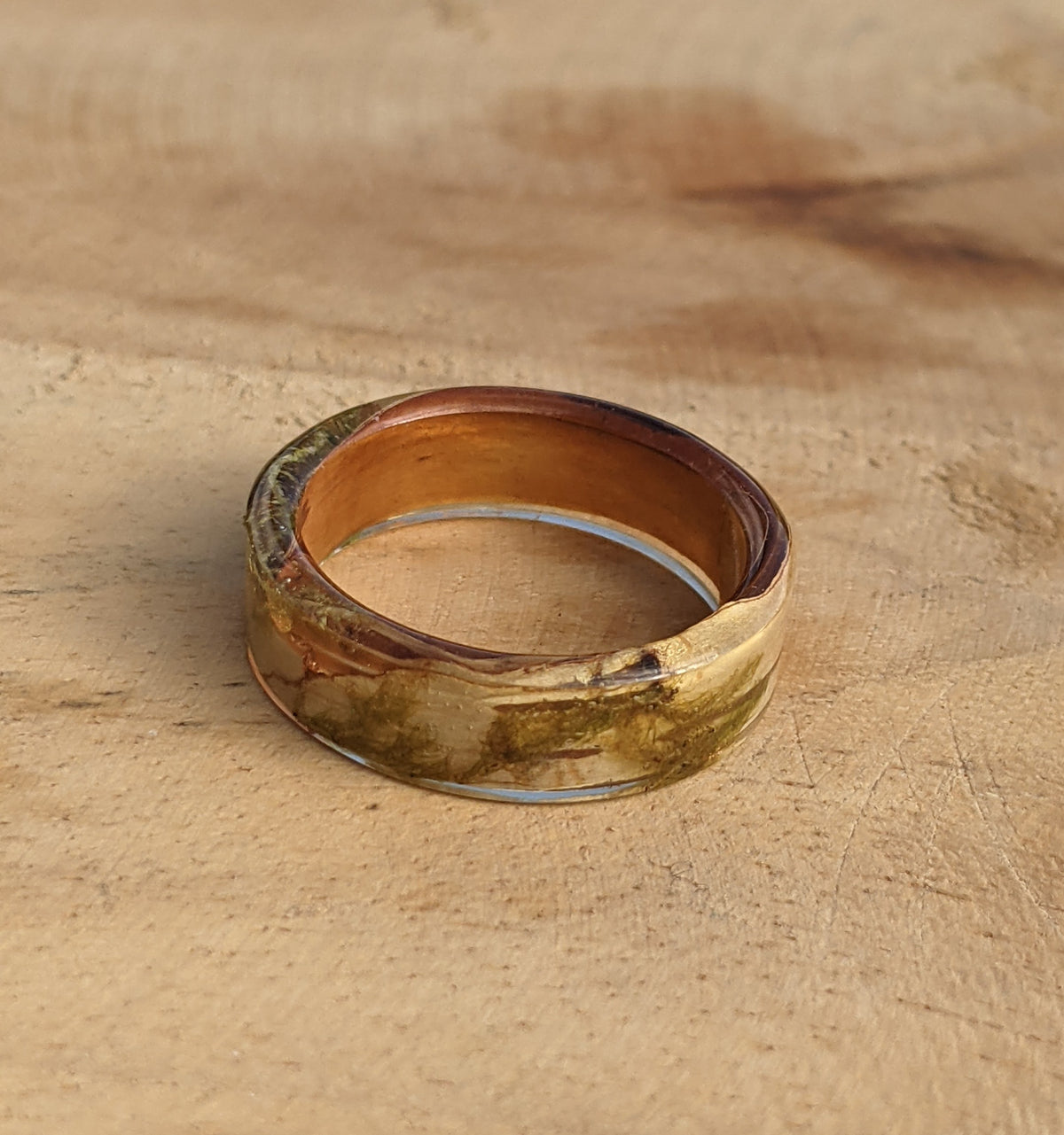 Nature Inspired Moss Resin Ring with Copper Flakes by EL-Creations