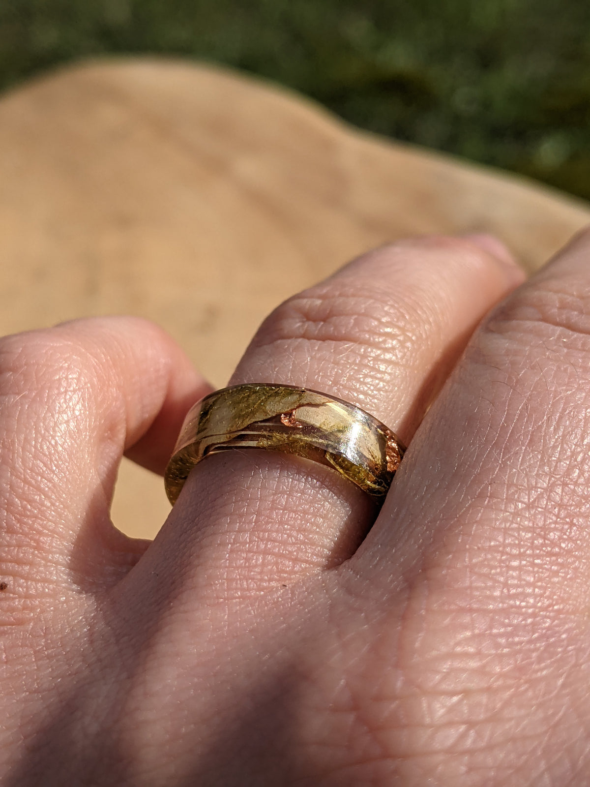 Botanical Epoxy Resin Ring with Copper Flakes by EL-Creations