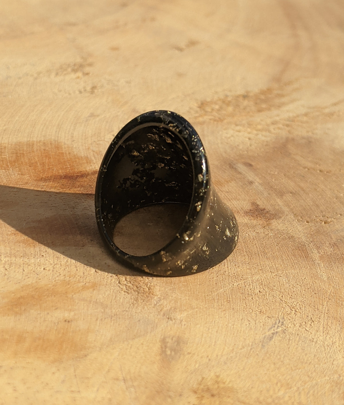 Modern Black Resin Ring with Metallic Gold Flakes by EL-Creations