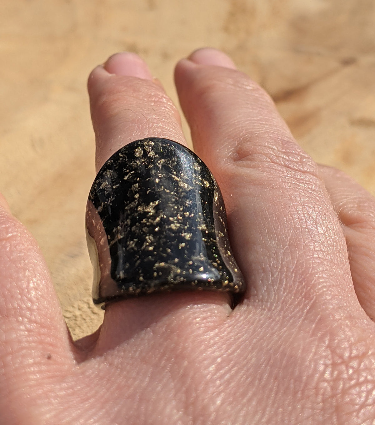 Handmade Black Epoxy Resin Ring with Gold Flakes by EL-Creations




