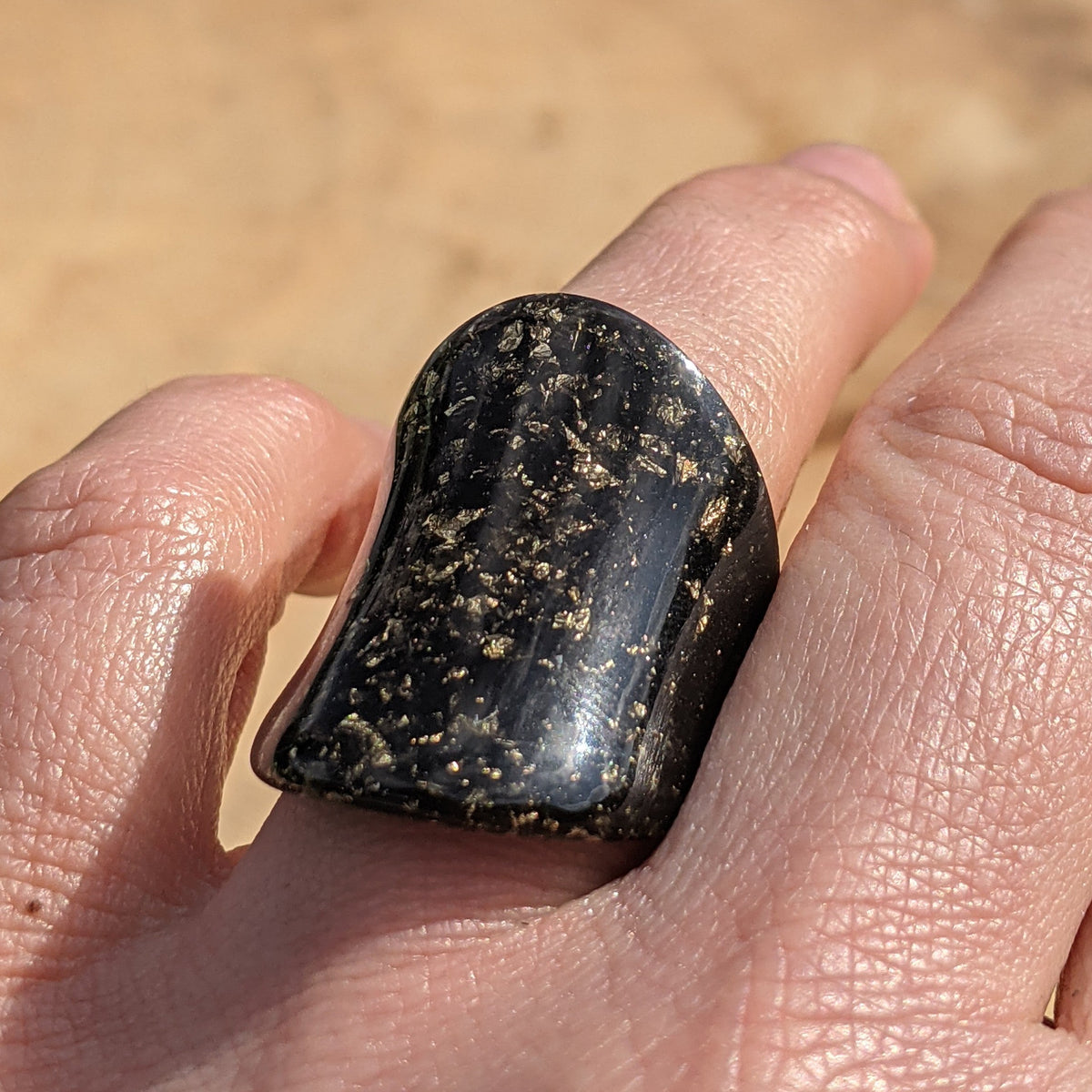 Black Gold Flakes Wide Band Resin Ring by EL-Creations