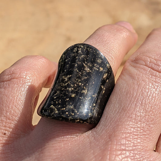 Black Gold Flakes Wide Band Resin Ring by EL-Creations