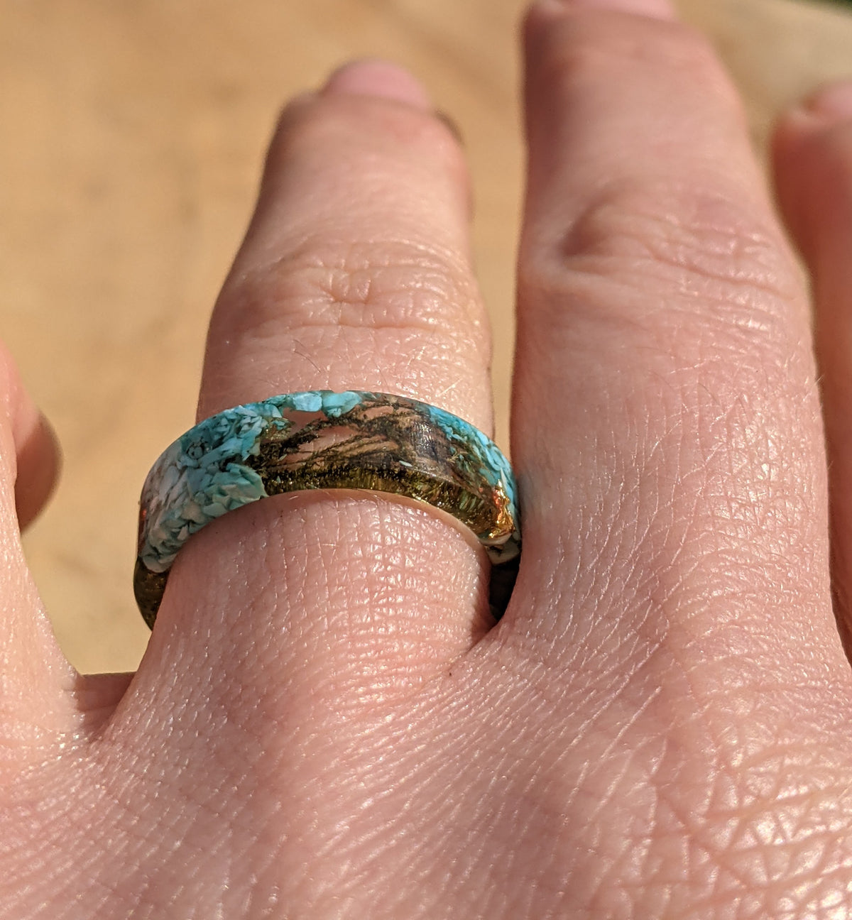 Artisan turquoise resin jewelry with preserved green moss by EL-Creations