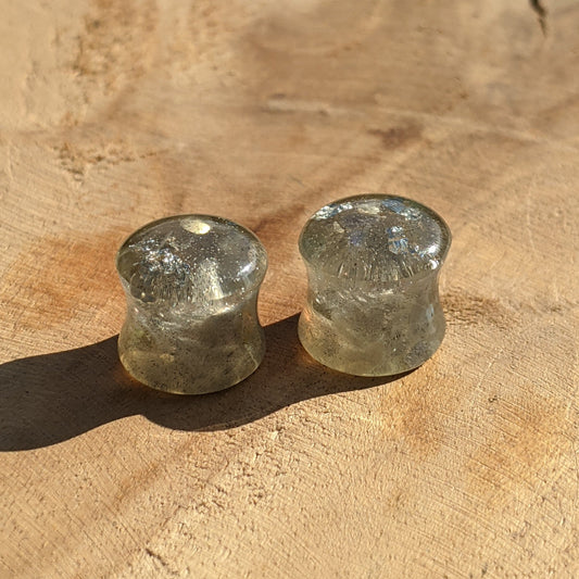 Gray moonstone resin ear plugs with silver flakes - EL-Creations