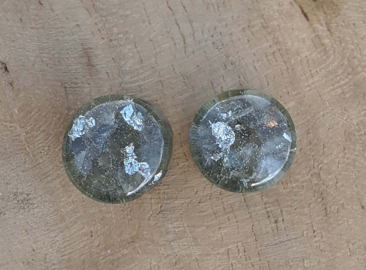 Handmade resin ear plugs with genuine gray moonstone - EL-Creations