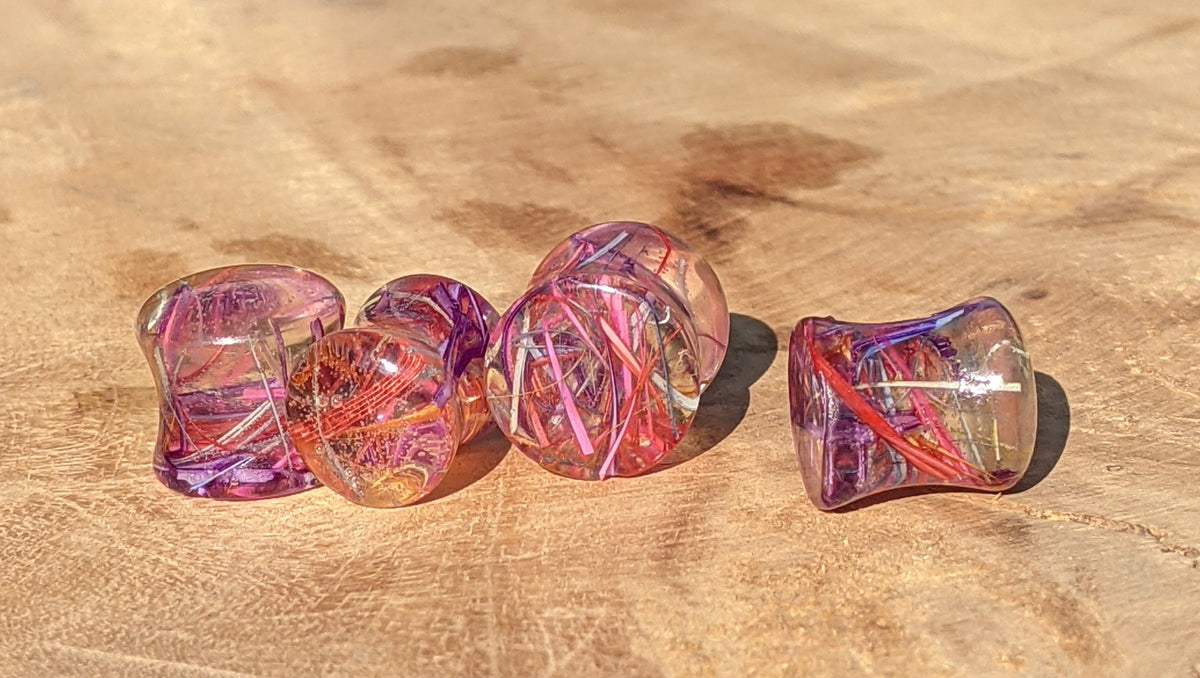Nature inspired rainbow feather ear gauges handmade EL-Creations