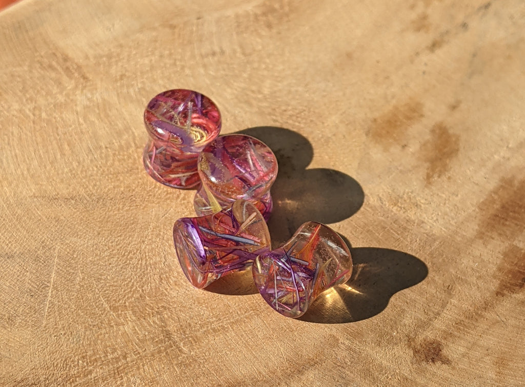 Set of colorful dice on a wooden surface