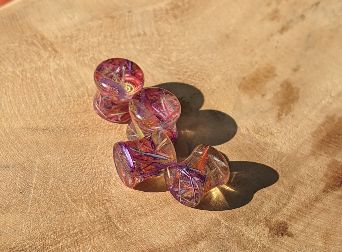 Unique rainbow feather body jewelry for stretched ears EL-Creations