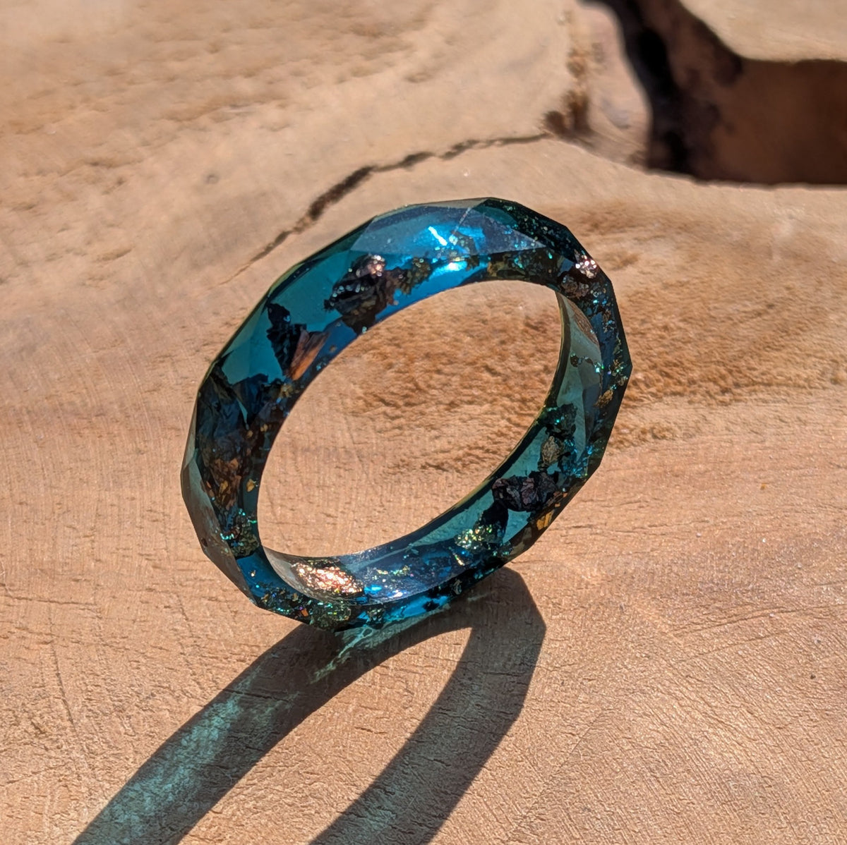 Ocean blue resin ring with gold and silver flakes by EL-Creations