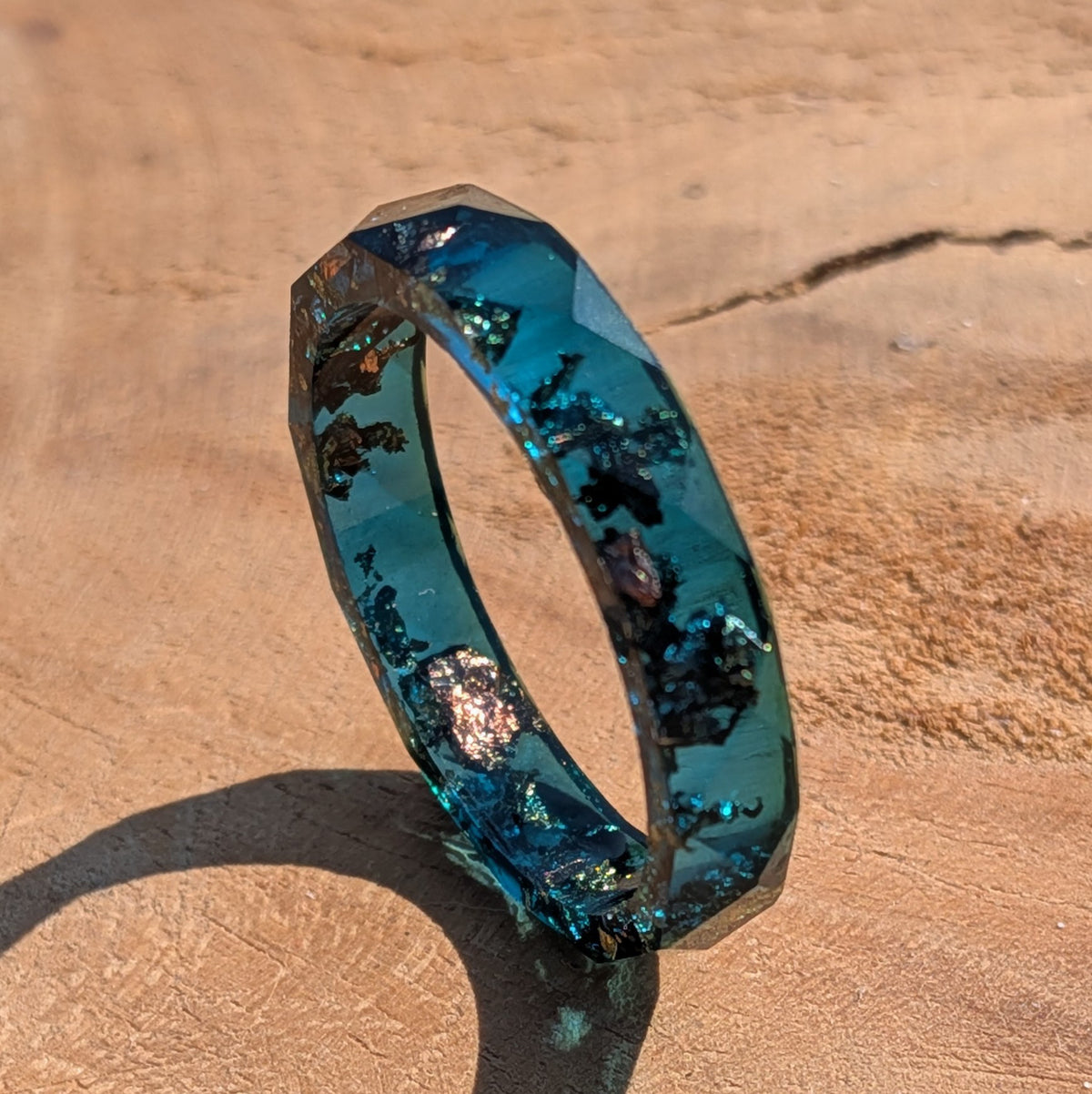 Ocean depths resin ring with glossy blue finish by EL-Creations