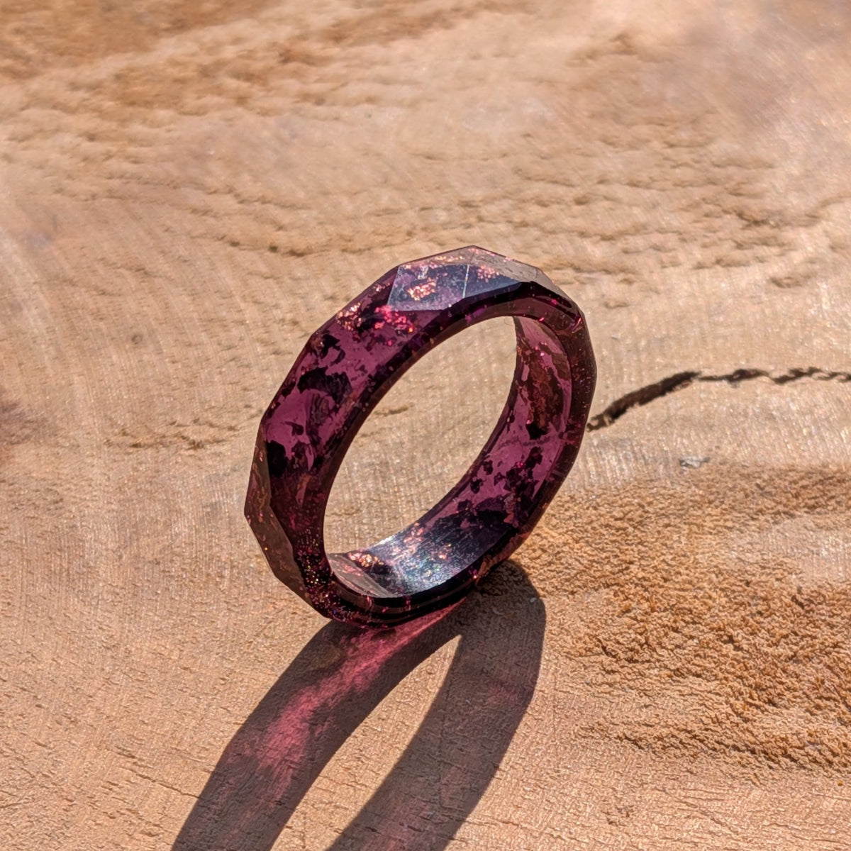 Deep purple resin jewelry with shimmering gold flakes by EL-Creations