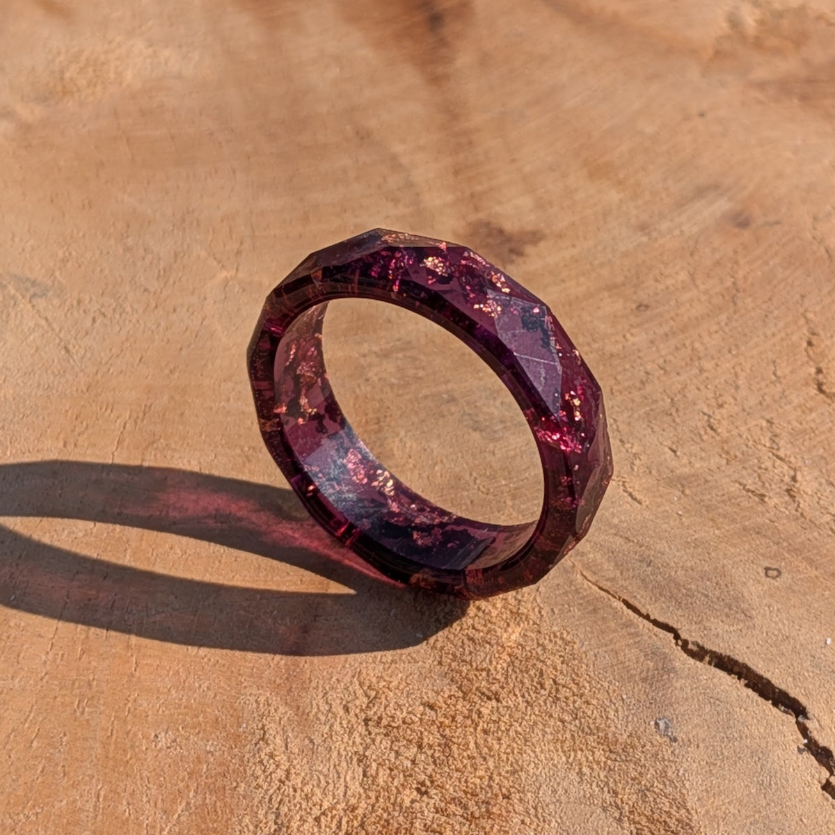 Modern purple resin ring with copper and gold metallic accents by EL-Creations