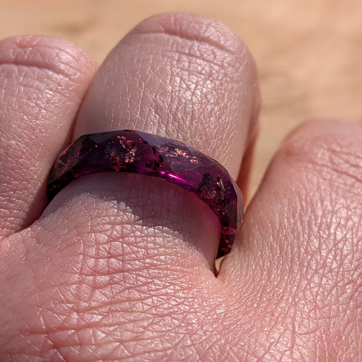 Contemporary deep purple resin ring handcrafted with metallic flakes by EL-Creations