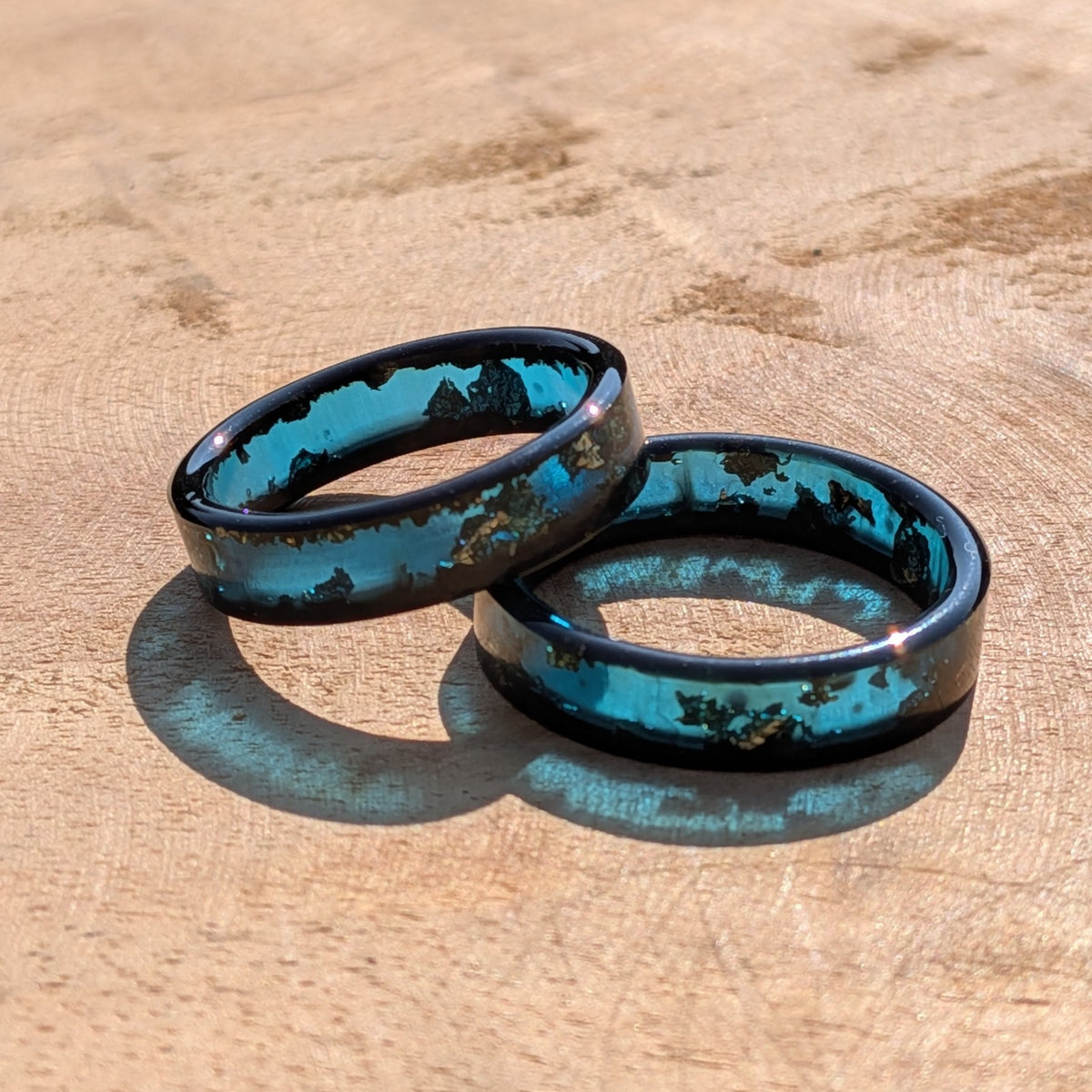 Mens resin ring with galaxy colors and metallic flakes by EL-Creations