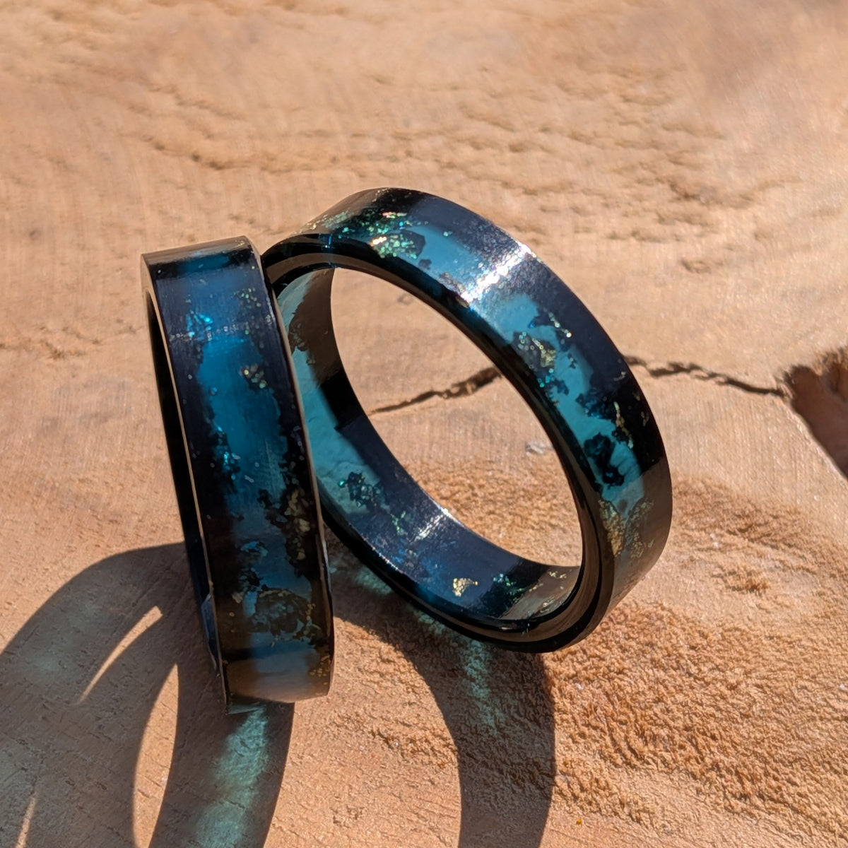 Black blue statement resin ring with cosmic inspired design by EL-Creations