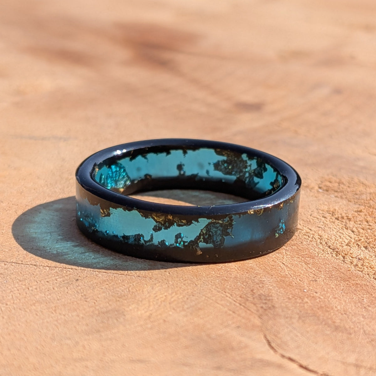 Midnight galaxy resin band for men with silver copper and gold flakes by EL-Creations
