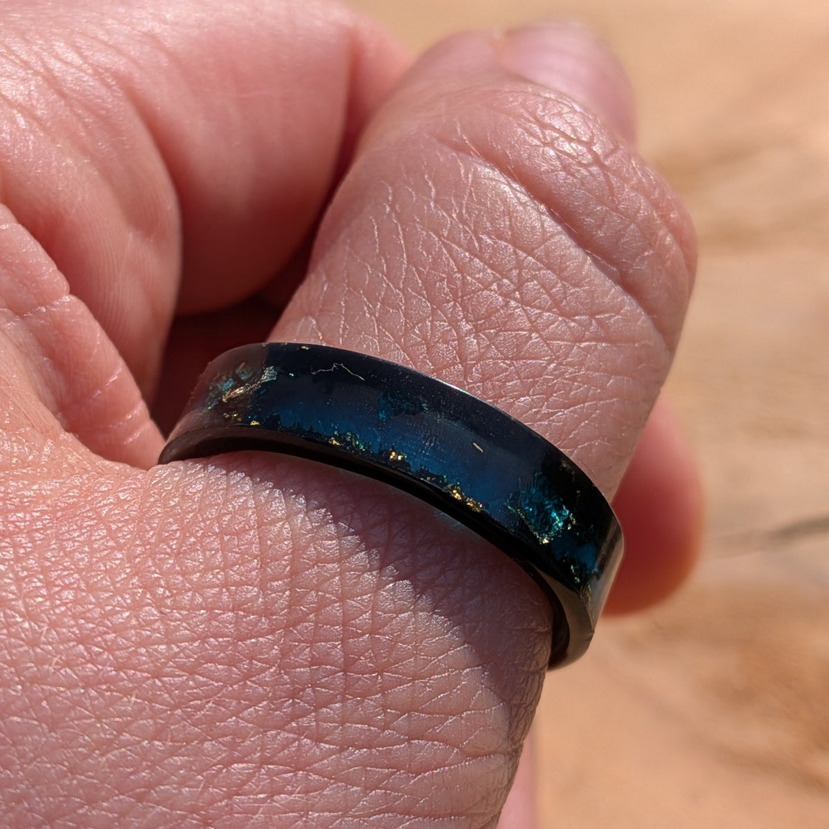 Modern galaxy resin ring for men in black and midnight blue by EL-Creations