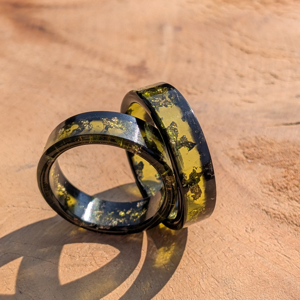 Deep green resin ring inspired by jade with gold accents by EL-Creations
