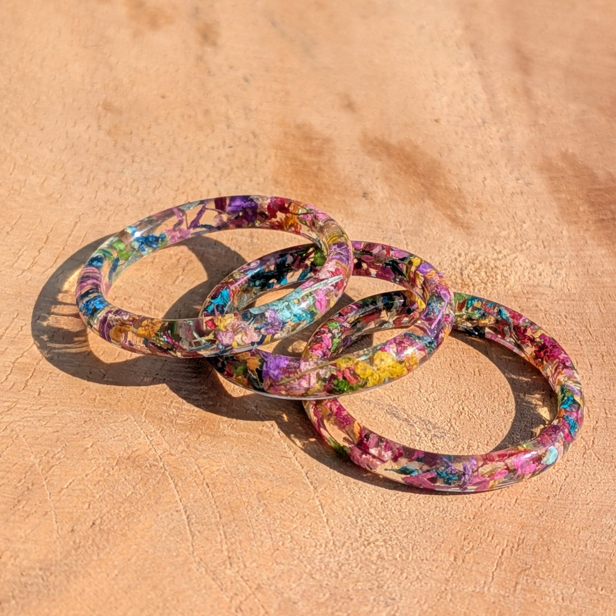Real dried flower resin ring thin band – EL-Creations