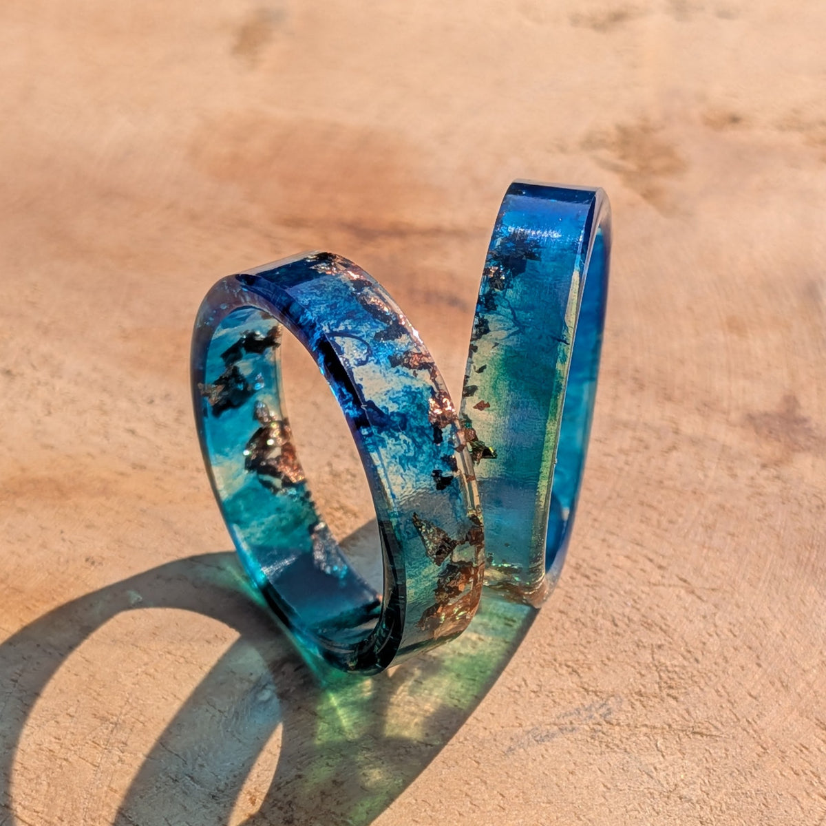 Deep Ocean teal blue resin ring with copper flakes – EL-Creations