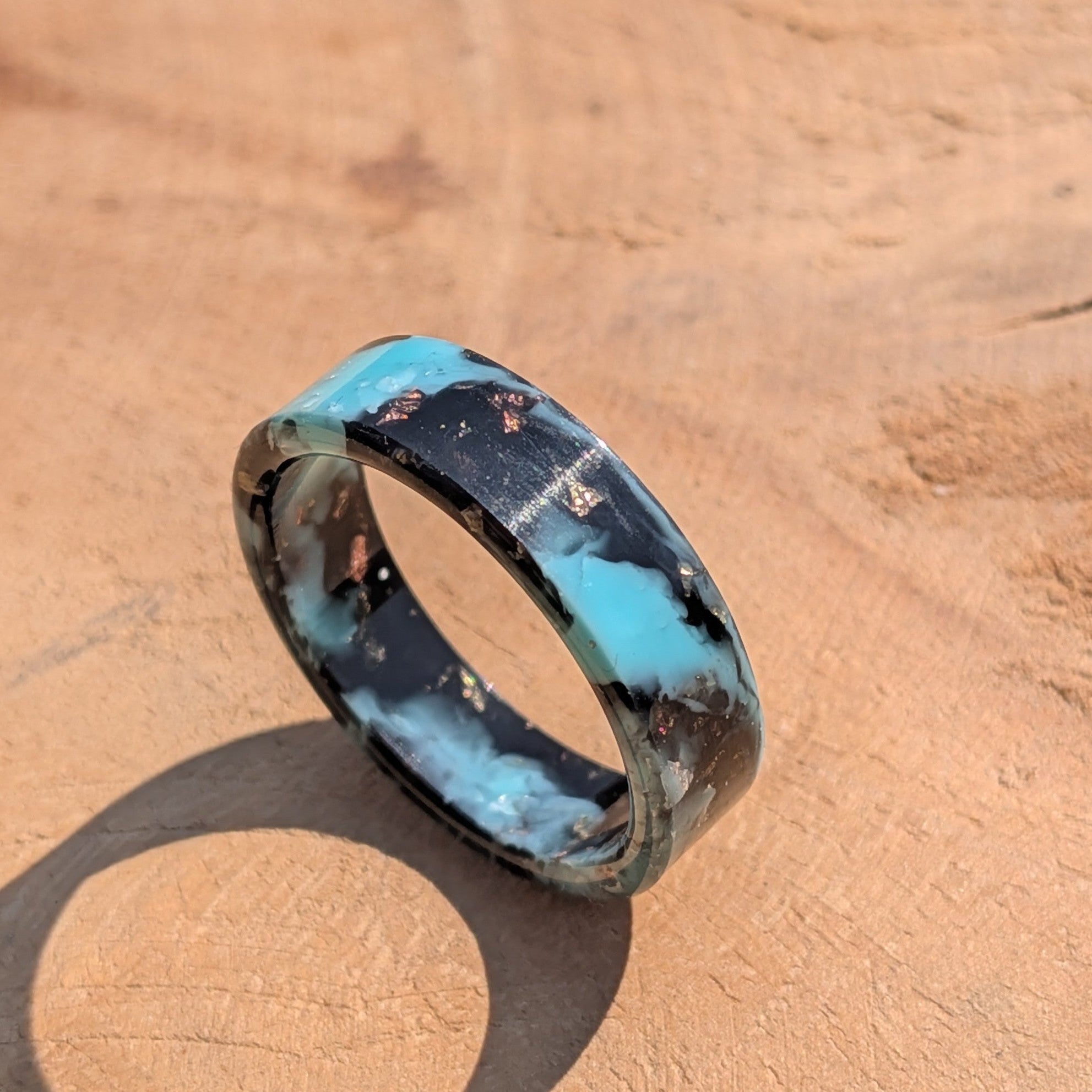 Bague pour homme, Bague en résine, Bague fine unisexe, Bague noire, Bague turquoise noire, Bague en résine pour lui et elle 