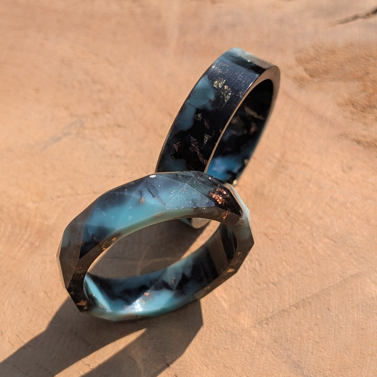 Modern black turquoise resin wedding band – EL-Creations