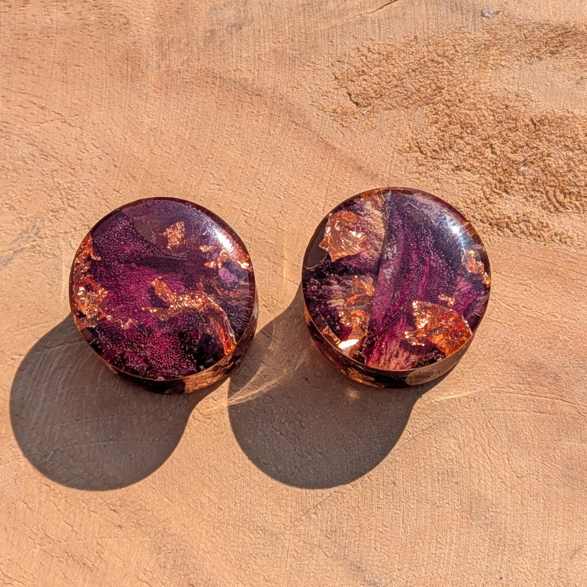 Botanical resin ear plugs with real dried rose for stretched ear piercing EL-Creations