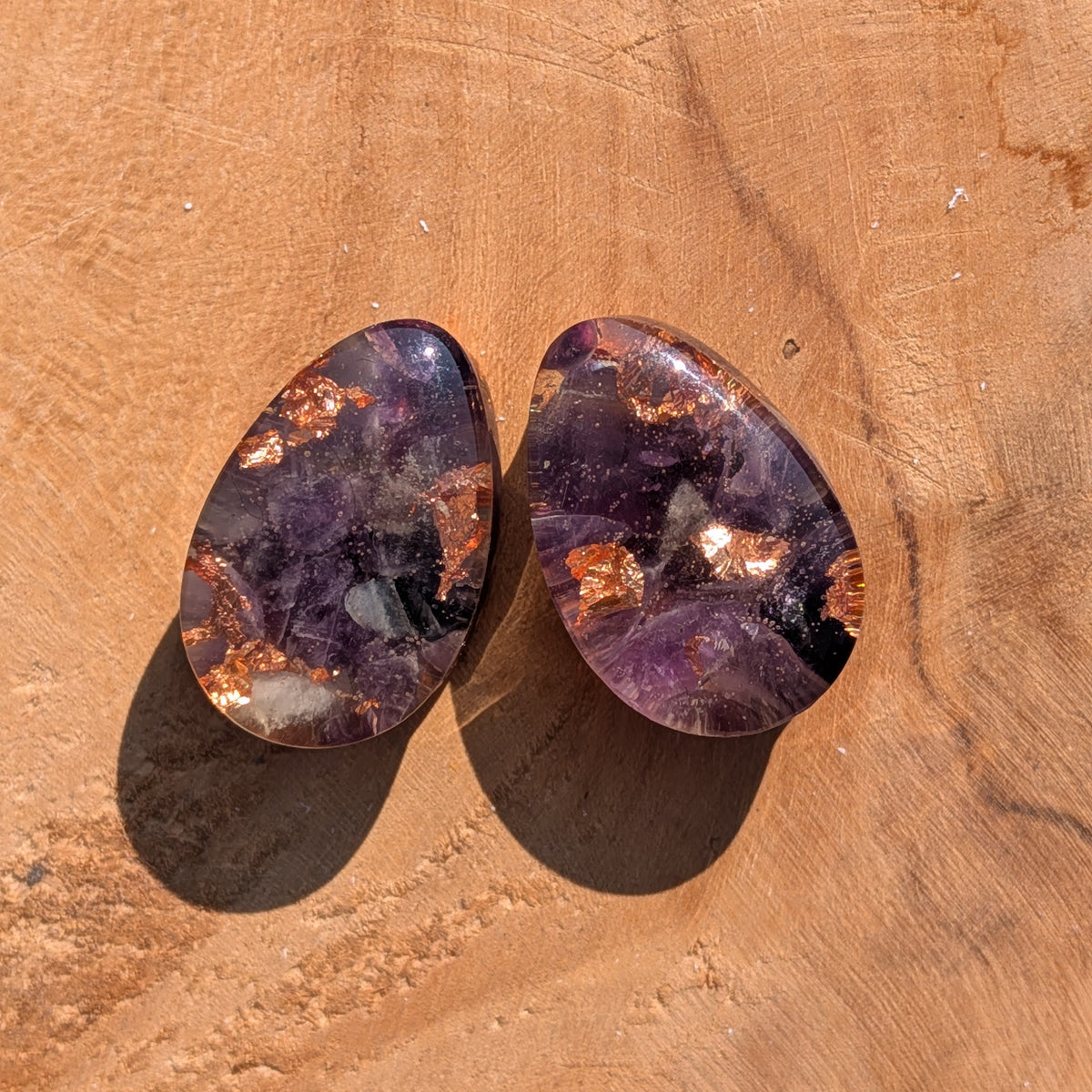 Handmade amethyst teardrop resin ear plugs for stretched ears EL-Creations