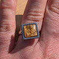 Bague en résine mousse et écorce de bouleau – Acier inoxydable carré