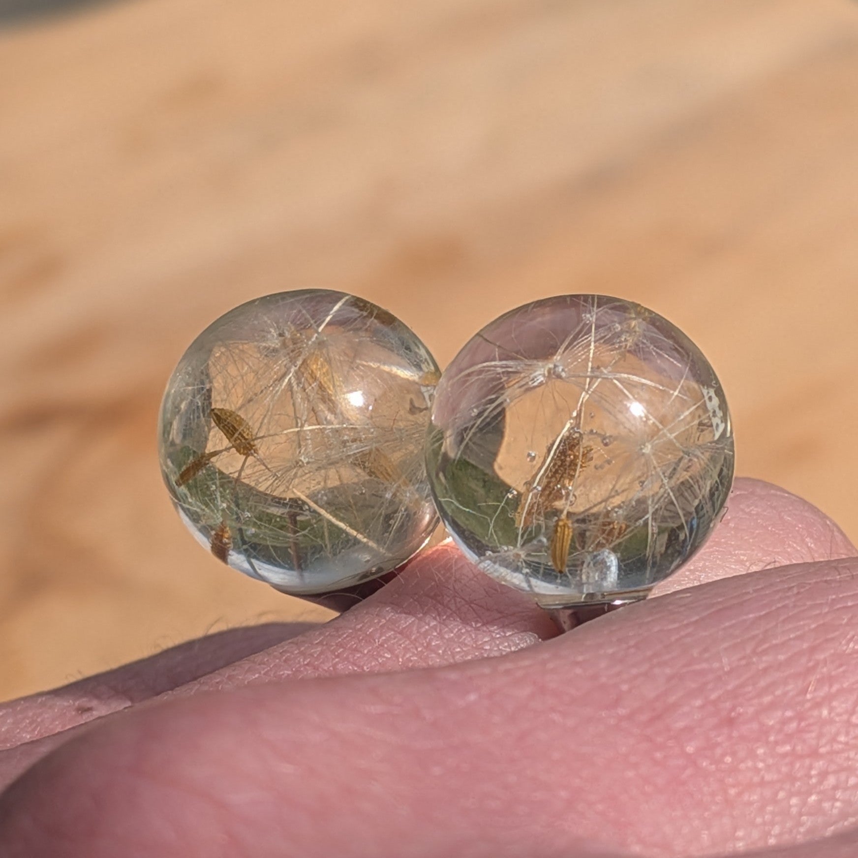 Real dandelion seeds encased in resin sphere ring, handmade gift idea, EL-Creations